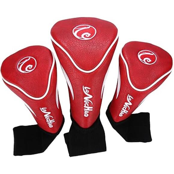 Red & White Golf Head Covers 3pcs Set, Driver Fairway Wood Headcovers 1/ 3 / X - Picture 1 of 12